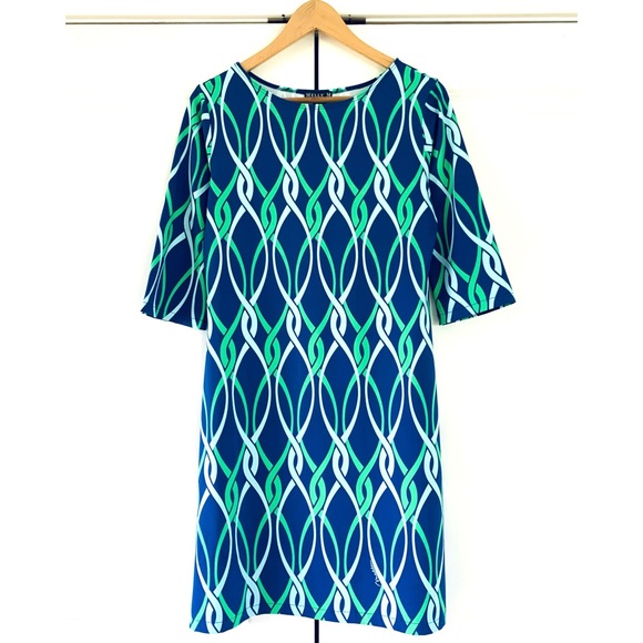 Melly M Dress Printed Shift Travel Nylon Jersey 3/4 Sleeve Geometric Size Small - Picture 1 of 8
